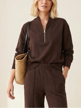 Varley Double Soft Sally Half-Zip Pullover Sweatshirt in Coffee Bean Marl